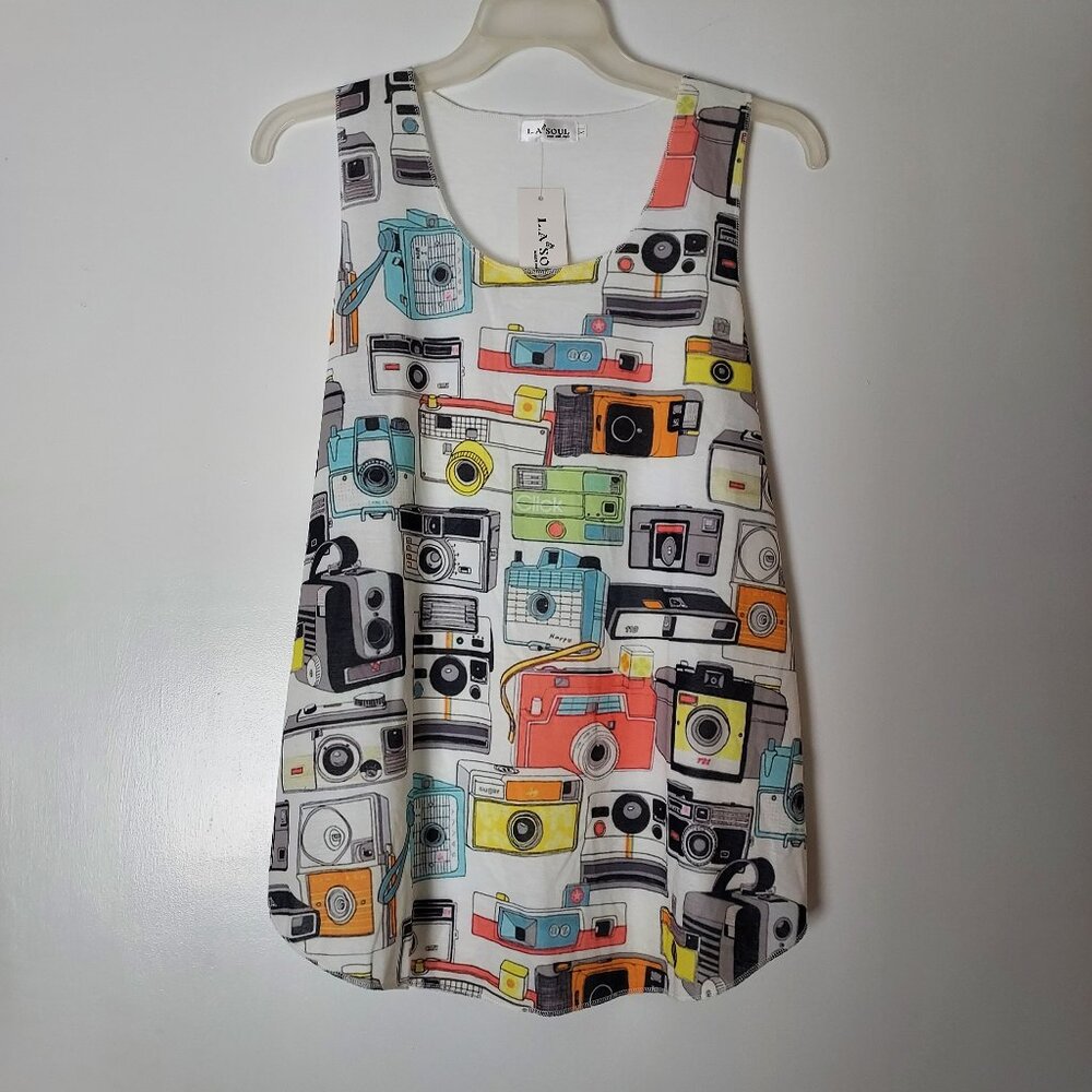 NWT LA Soul XL Women's Retro Camera Print Tank Top